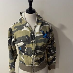 Camouflage Women's Jacket with Bird Embroidery